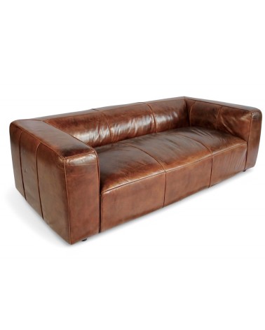 Sofa 3-Sitzer aus patiniertem braunem Leder - Modell Oliver