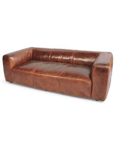 Sofa 3-Sitzer aus patiniertem braunem Leder - Modell Oliver