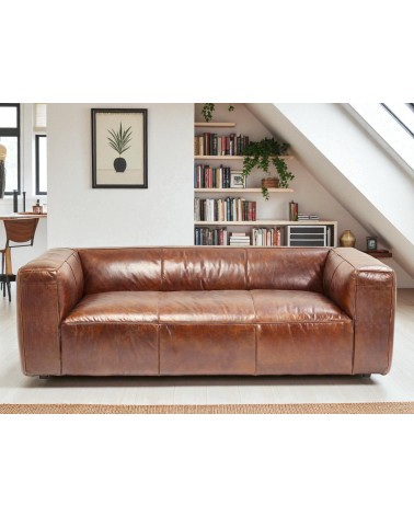 Sofa 3-Sitzer aus patiniertem braunem Leder "Oliver"