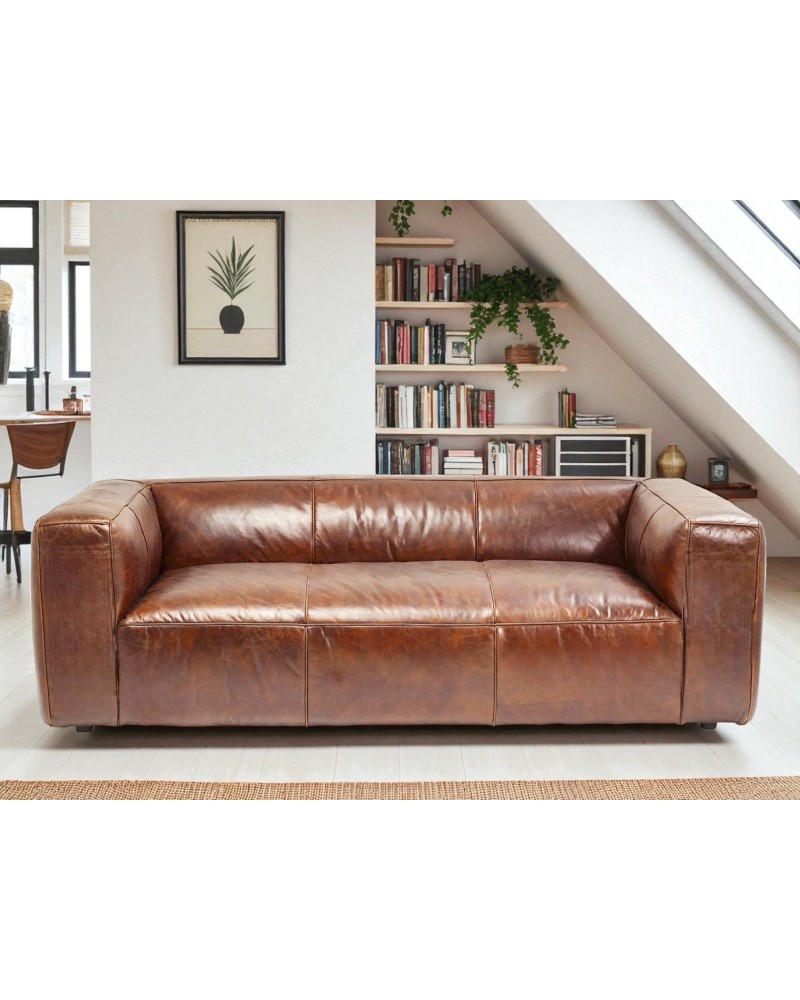 Sofa 3-Sitzer aus patiniertem braunem Leder "Oliver"