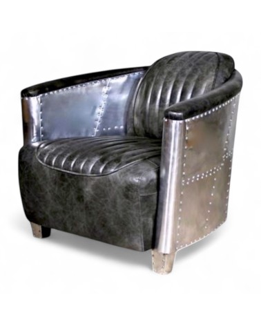 Fauteuil aviateur cuir gris vintage - collection Mermoz