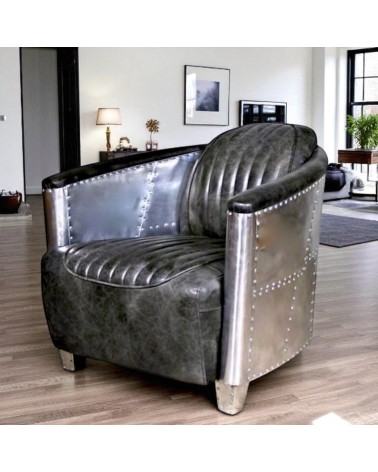 Fauteuil aviateur cuir gris vintage - collection Mermoz