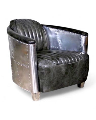 Fauteuil aviateur cuir gris vintage - collection Mermoz