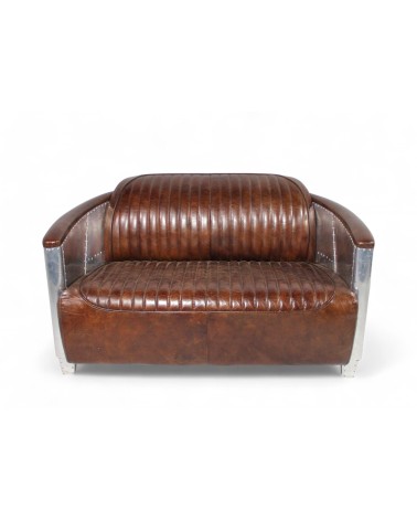 Canapé aviateur cuir marron vintage 2 places - collection Mermoz