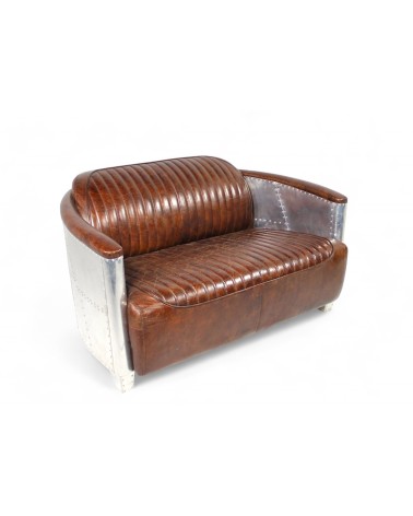 Canapé aviateur cuir marron vintage 2 places - collection Mermoz