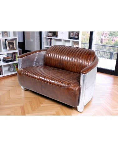 Canapé aviateur cuir marron vintage 2 places - collection Mermoz