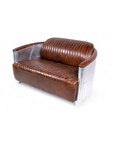 Canapé aviateur cuir marron vintage 2 places - collection Mermoz