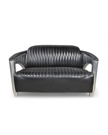 Canapé aviateur cuir noir vintage 2 places - collection Chuck