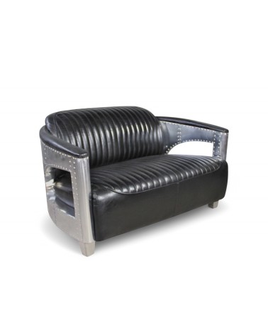 Canapé aviateur cuir noir vintage 2 places - collection Chuck