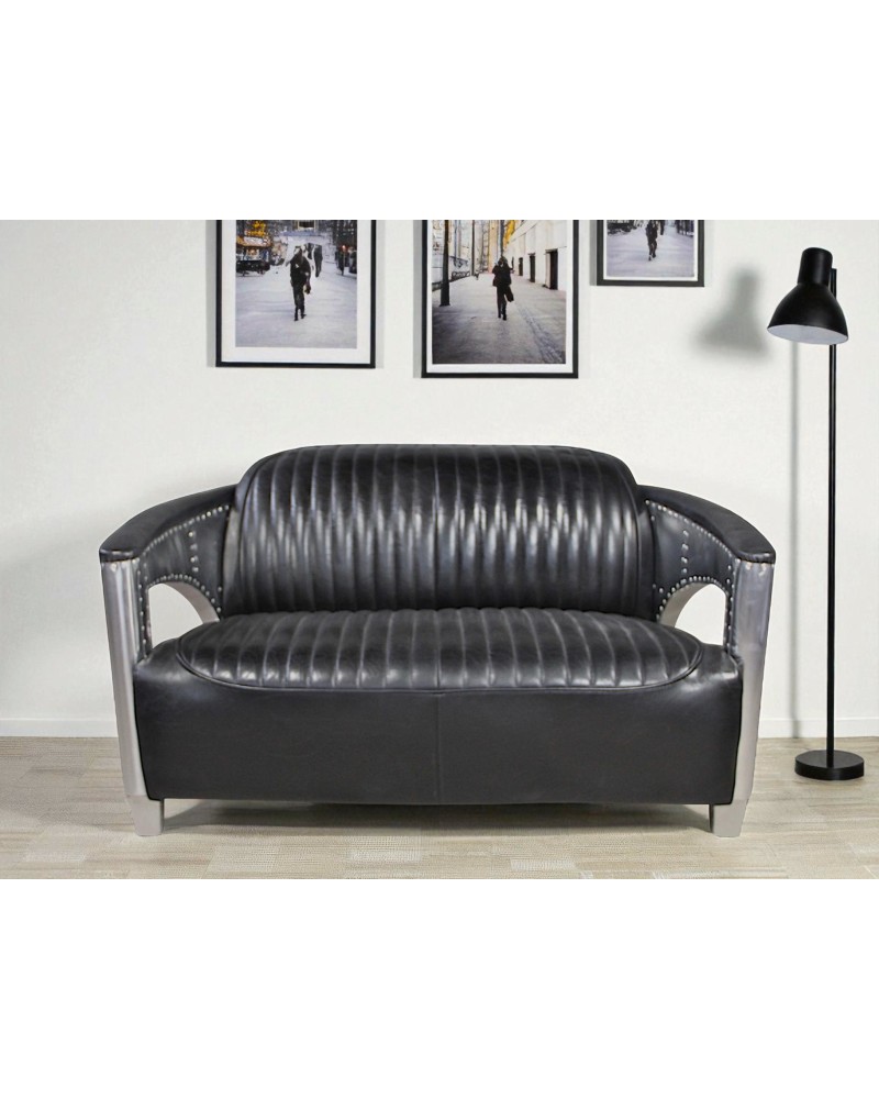 Sofa Aviator schwarze vintage Leder 2-Sitzer - Kollektion Chuck