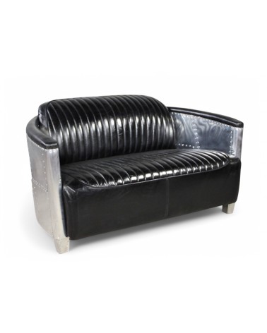 Canapé aviateur cuir noir vintage 2 places - collection Mermoz