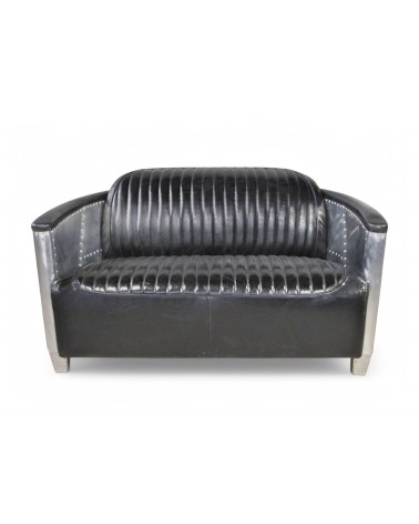 Canapé aviateur cuir noir vintage 2 places - collection Mermoz