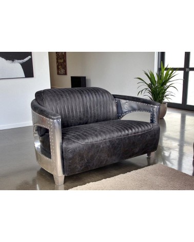 Canapé Aviateur Cuir gris Vintage 2 places "Chuck"