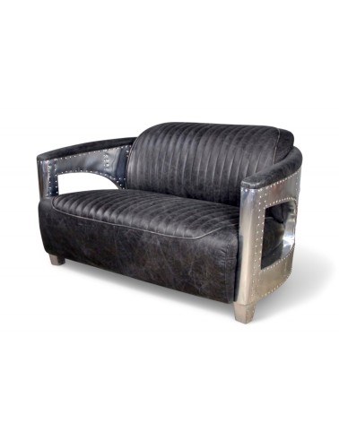 Canapé Aviateur Cuir gris Vintage 2 places "Chuck"