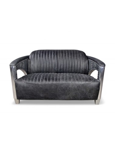 Canapé Aviateur Cuir gris Vintage 2 places "Chuck"