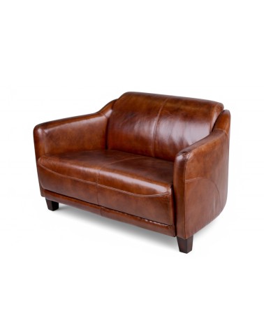 Canapé club cuir brun 2 places - collection Alfred