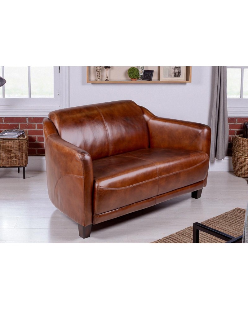 Braunem Leder Clubsofa 2-Sitzer - Kollektion Alfred