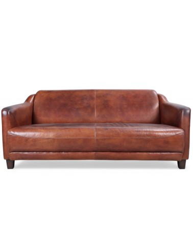 Canapé club cuir marron 3 places vieilli - collection Alfred