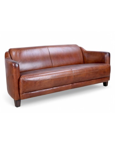Canapé club cuir marron 3 places vieilli - collection Alfred