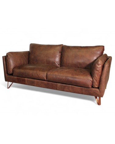 Canapé cuir marron design 3 places - modèle Trevor