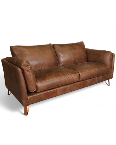Canapé cuir marron design 3 places - modèle Trevor