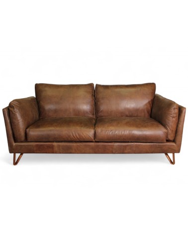 Canapé cuir marron design 3 places - modèle Trevor