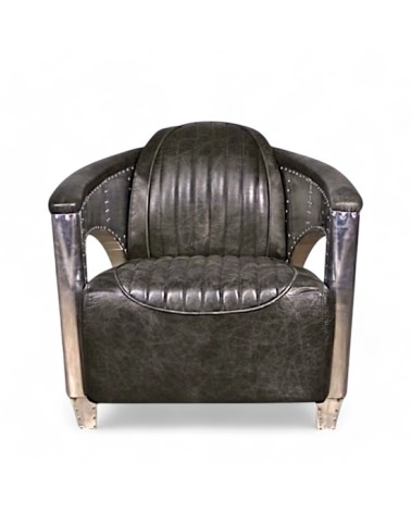 Fauteuil cuir gris aviateur vintage - collection Chuck