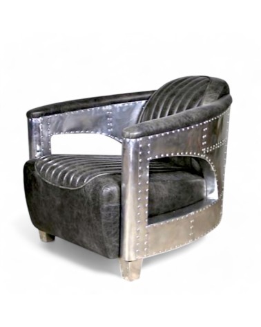 Fauteuil cuir gris aviateur vintage - collection Chuck