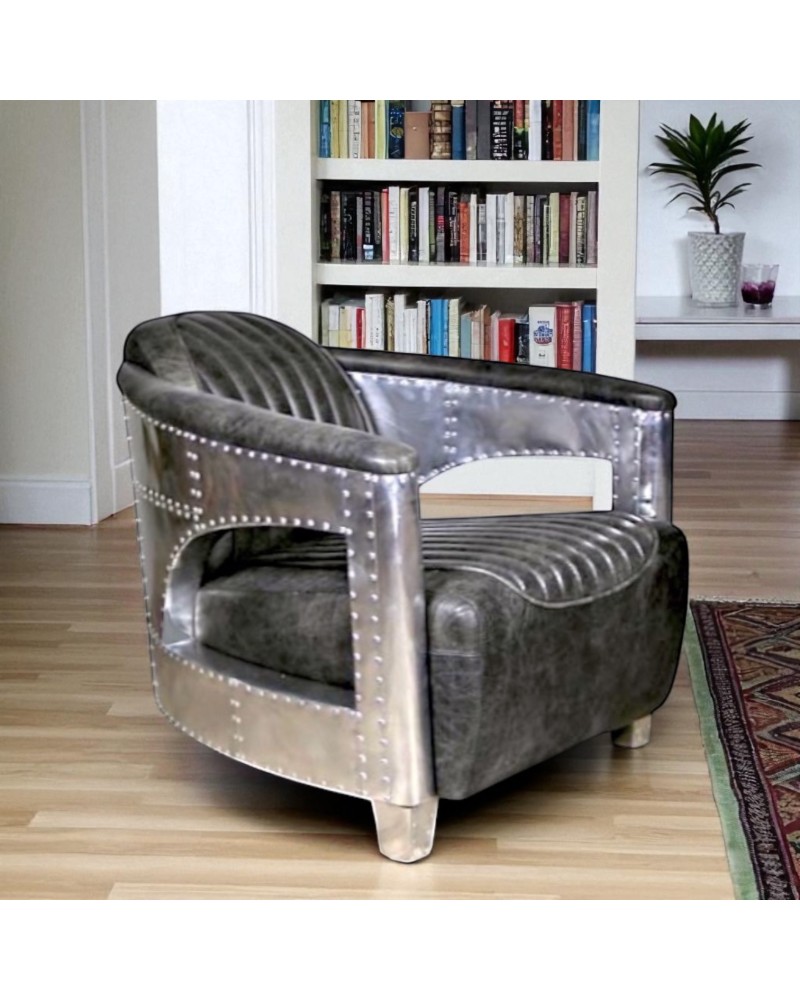 Fauteuil cuir gris aviateur vintage - collection Chuck