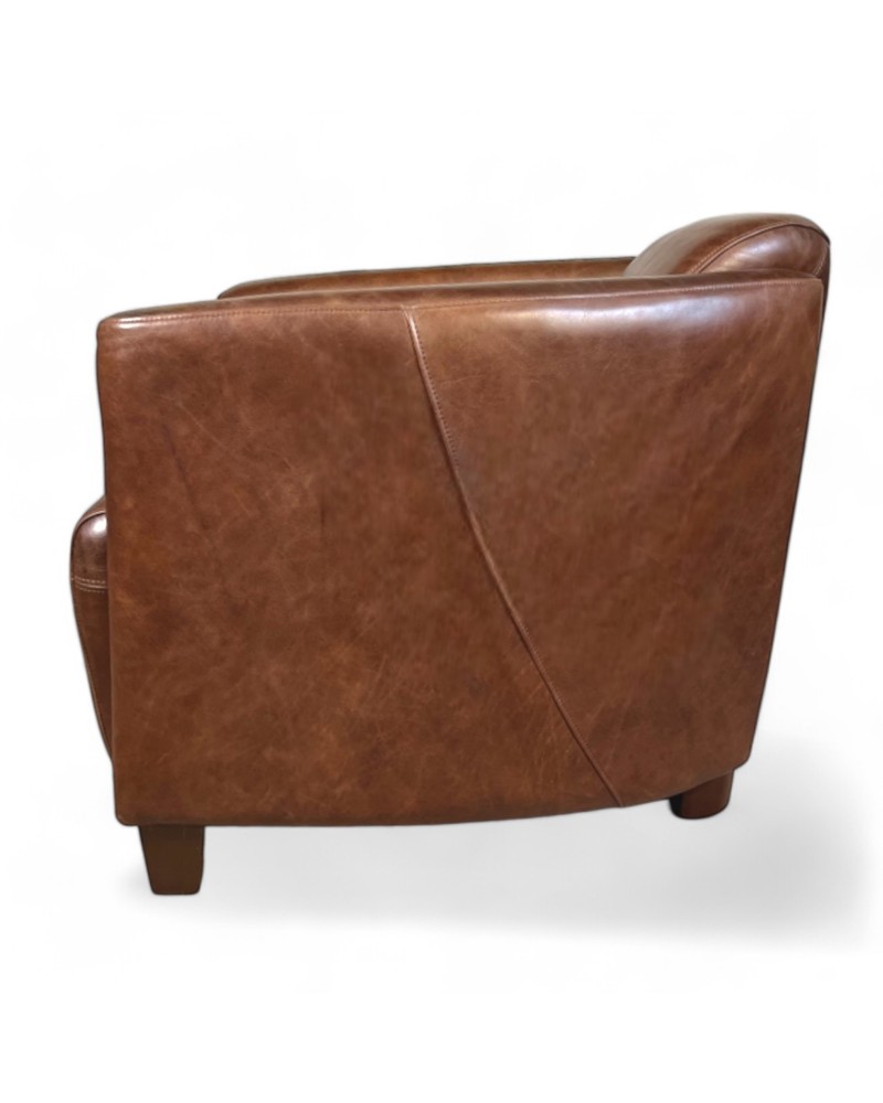 Fauteuil Club Art Déco Palazzo INT - Simili Cuir Beige - Bois De Racine - Années 20