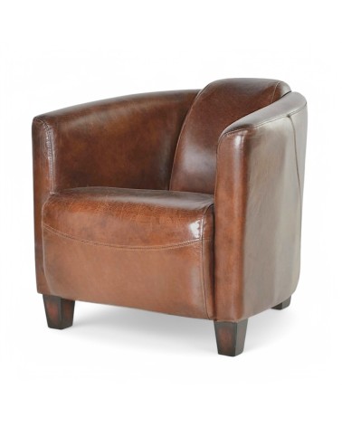 Fauteuil marron club cuir patiné - collection Bryan