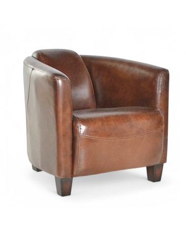 Fauteuil marron club cuir patiné - collection Bryan