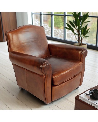 Fauteuil club cuir vintage marron - modèle Palermo