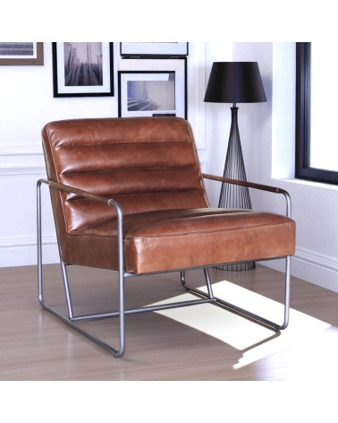 Sessel braunem Leder Metall - Modell Domino