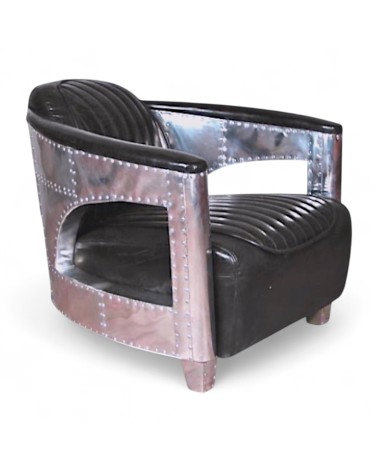 Fauteuil aviateur cuir vintage noir - collection Chuck