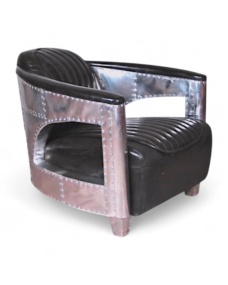 Fauteuil Club Aviateur En Cuir Marron – Style Art Déco, Vintage, Neuf, Palazzo INT