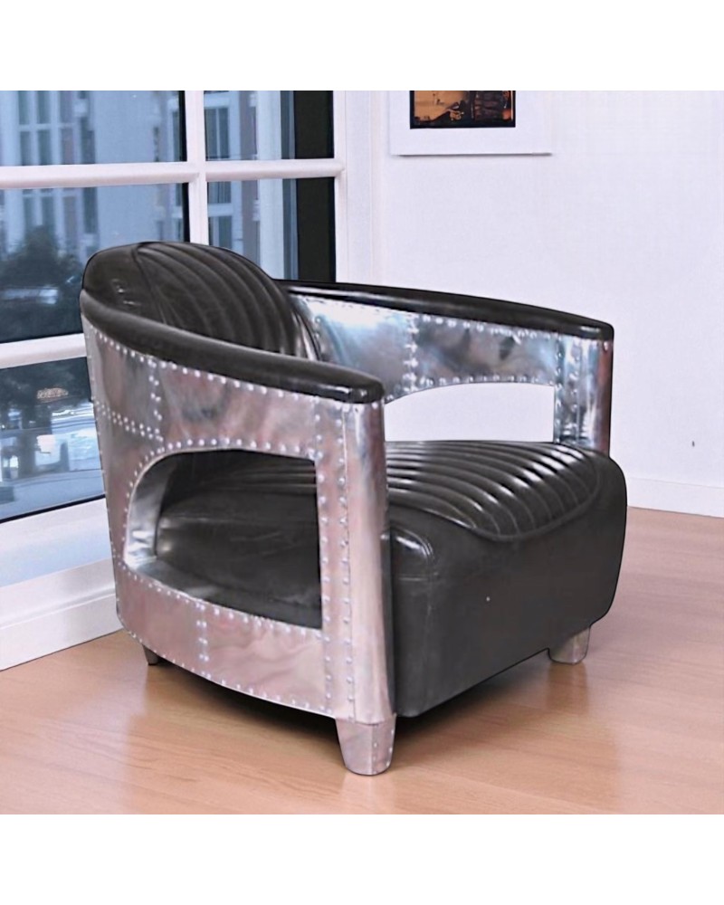 Fauteuil aviateur cuir vintage noir - collection Chuck