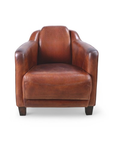 Fauteuil club cuir vintage marron - collection Alfred