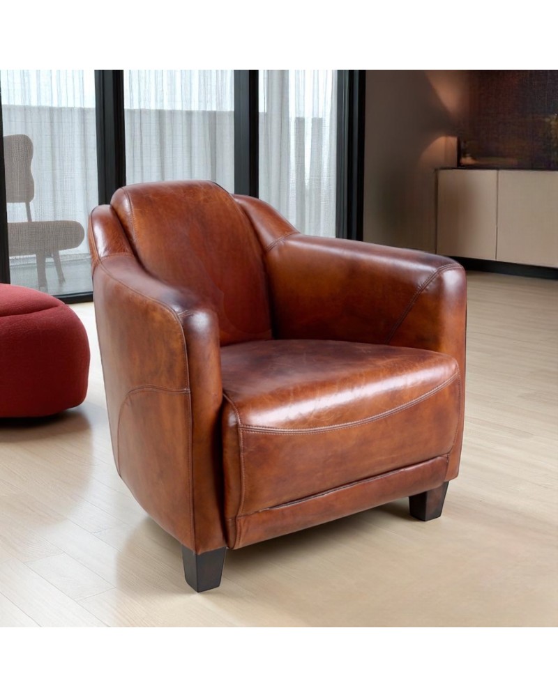 Fauteuil club cuir vintage marron - collection Alfred