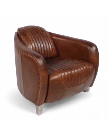 Fauteuil club cuir vieilli marron - collection Kent