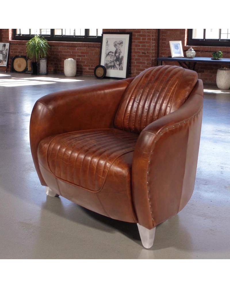 Fauteuil club cuir vieilli marron - collection Kent