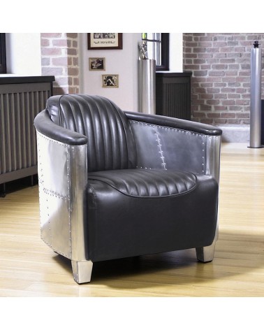 Aviator Sessel schwarze Vintage Leder - Kollektion Mermoz