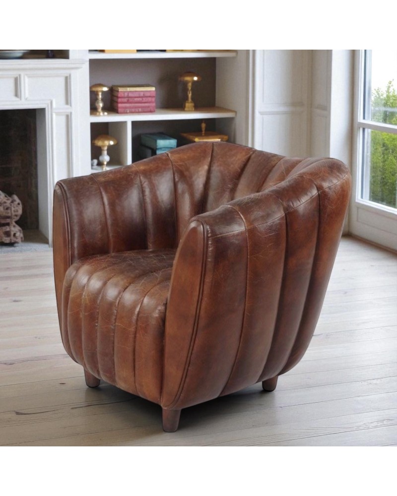 Fauteuil en cuir marron style années folles - modèle Brooks