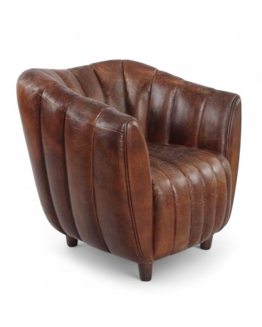 Fauteuil en cuir marron style années folles - modèle Brooks