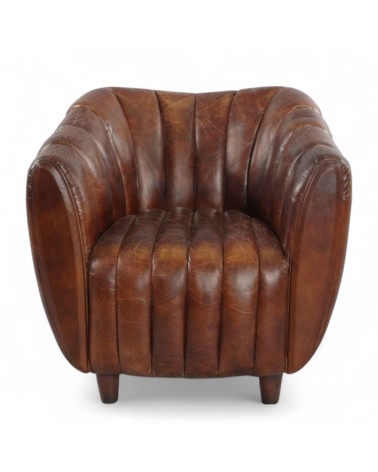 Fauteuil en cuir marron style années folles - modèle Brooks