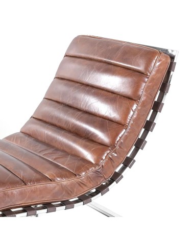 Fauteuil allongé cuir marron vieilli - collection Flemming