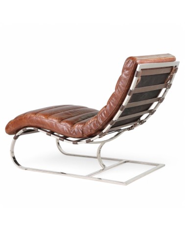Fauteuil allongé cuir marron vieilli - collection Flemming