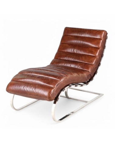 Fauteuil allongé cuir marron vieilli - collection Flemming
