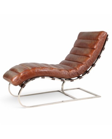 Fauteuil allongé cuir marron vieilli - collection Flemming