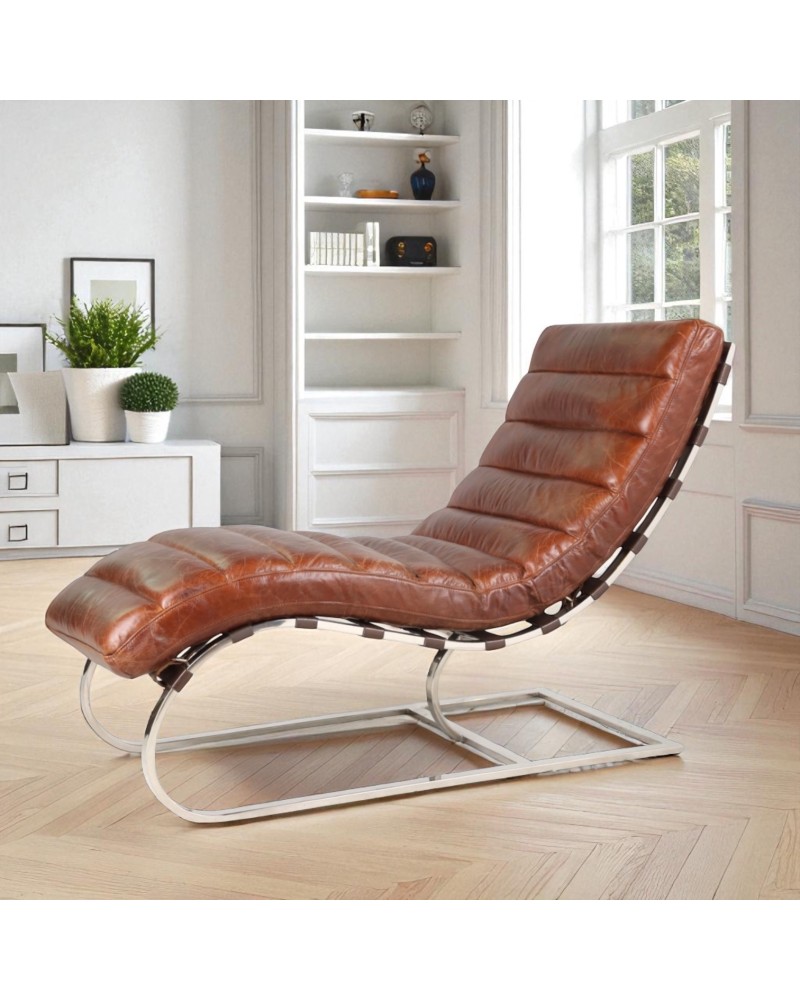 Fauteuil allongé cuir marron vieilli - collection Flemming